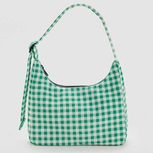 BAGGU Mini Nylon Shoulder Bag Green Gingham
